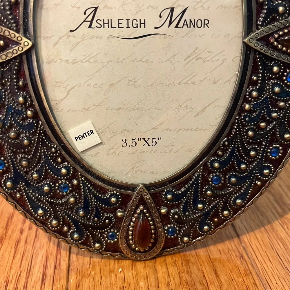 Vintage Ashleigh Manor Jeweled Pewter Photo Frame